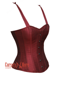 Plus Size Maroon Silk Corset Overbust Bustier with Shoulder Straps Bodice Top