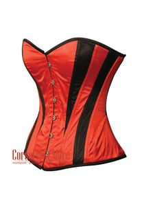 Red and Black Satin Halloween Costume Overbust Sweetheart Neckline Corset Top