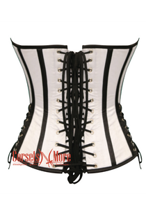 White Satin And Black Leather Steampunk Costume Gothic Overbust Corset Top