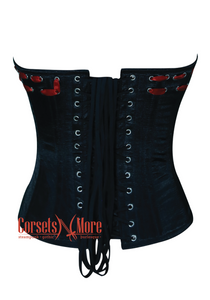 Black Satin With Red Lace Front Zipper Overbust Gothic Corset Burlesque Costume