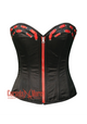 Plus Size Black Satin With Red Lace Front Zipper Overbust Gothic Corset Burlesque Costume