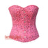 Pink Butterfly Printed Soft Leather Overbust Bustier Waist Training Corset