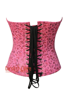 Pink Butterfly Printed Soft Leather Overbust Bustier Waist Training Corset