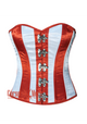 White And Red Stripes Burlesque Overbust Bustier Waist Training Corset