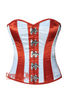 Plus Size White And Red Stripes Burlesque Overbust Bustier Waist Training Corset