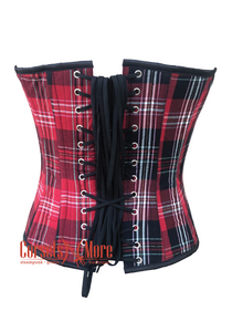 Red Flanel with Black mesh Front Zipper Corset Costume Overbust Top