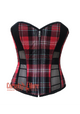 Red Flanel with Black mesh Front Zipper Corset Costume Overbust Top