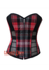 Plus Size Red Flanel with Black mesh Front Zipper Plus Size Corset Costume Overbust Top