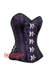 Purple and Black Brocade Overbust Corset Bustier Heart Top Costume