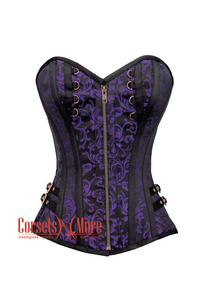 Plus Size Purple and Black Brocade Overbust Corset Bustier Heart Top Costume