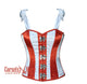 Plus Size White and Red Stripes With Shoulder Strap Burlesque Overbust Bustier Waist Training Corset
