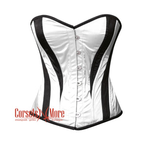 Plus Size Black and White Satin Burlesque Costume Overbust Corset Top