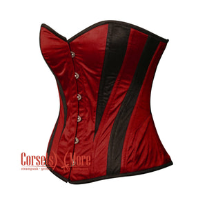 Plus Size Burgundy and Black Satin Burlesque Costume Overbust Corset Top