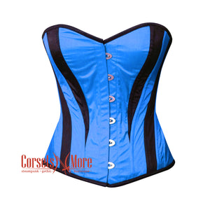 Blue and Black Satin Burlesque Costume Overbust Corset Top