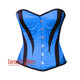 Plus Size Blue and Black Satin Burlesque Costume Overbust Corset Top