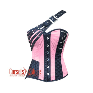 Plus Size Pink And Black Satin Gothic Steampunk Costume Overbust Bustier Top