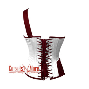 Plus Size White And Burgundy Satin Gothic Steampunk Costume Overbust Bustier Top