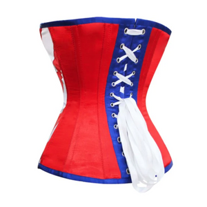 USA Flag Corset Red Strips Blue Satin Gothic Overbust Costume Burlesque Top