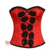 Plus Size Red Satin Black Sequins Hand Work Burlesque Gothic Costume Overbust Bustier Top