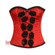Red Satin Black Sequins Hand Work Burlesque Gothic Costume Overbust Bustier Top
