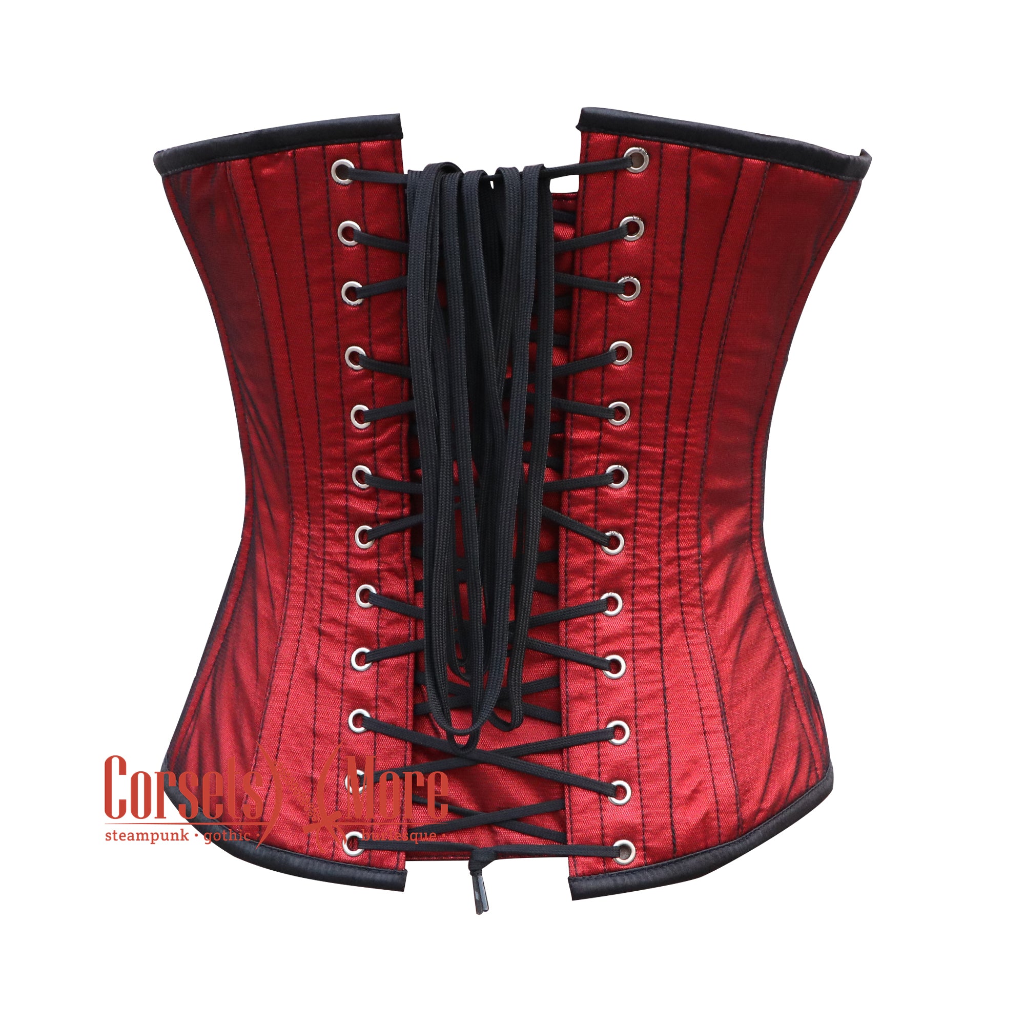 Red Satin Black Handmade Sequins Overbust Plus Size Steel Boned