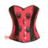 Red And Black Printed Lycra Leather Stripes Squid Game Costume Overbust Bustier Top