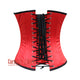 Red Satin Flowers And Sequins Hand Work Burlesque Gothic Costume Overbust Bustier Top