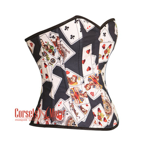 Playing Cards Printed Cotton Corset Gothic Costume Overbust Bustier Top