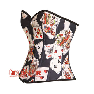 Plus Size Playing Cards Printed Cotton Corset Gothic Costume Overbust Bustier Top