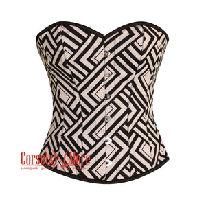Plus Size Black and White Corset Printed Gothic Costume Overbust Bustier Top