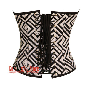 Black And White Printed Corset Gothic Costume Overbust Bustier Top