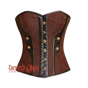 Brown Brocade Black Leather Steampunk Costume Overbust Bustier Top