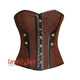 Plus Size Brown Brocade Black Leather Steampunk Costume Overbust Bustier Top
