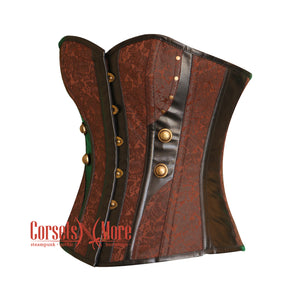 Brown Brocade Black Leather Steampunk Costume Overbust Bustier Top