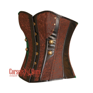 Plus Size Brown Brocade Black Leather Steampunk Costume Overbust Bustier Top