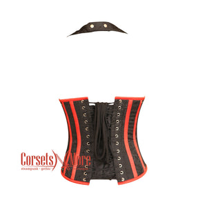 Plus Size Black Brocade Red Stripe Halter Neck Gothic Underbust Waist Cincher Corset