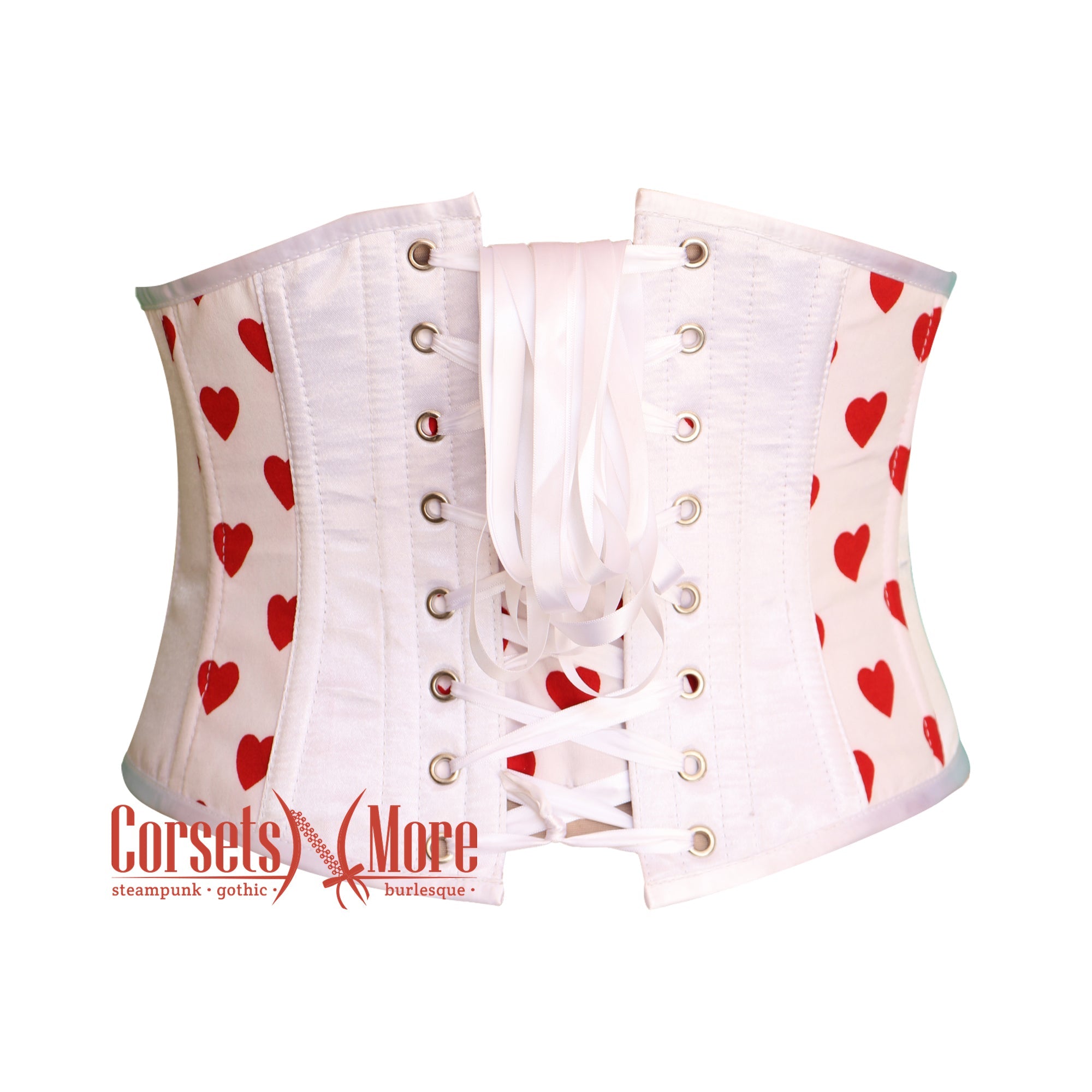 Plus Size White Satin Heart Print Gothic Underbust Waist Trainer Corse –  CorsetsNmore