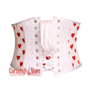 Plus Size White Satin Heart Print Gothic Underbust Waist Trainer Corset Bustier Top