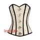 Plus Size Ivory Brocade With Black Stripes Burlesque Gothic Overbust Corset Bustier Top