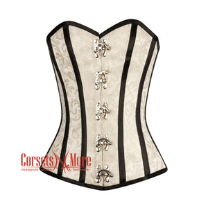 Ivory Brocade With Black Stripes Burlesque Gothic Overbust Corset Bustier Top