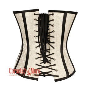 Plus Size Ivory Brocade With Black Stripes Burlesque Gothic Overbust Corset Bustier Top