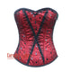 Plus Size Red Satin With Black Sequins Burlesque Gothic Overbust Corset Bustier Top