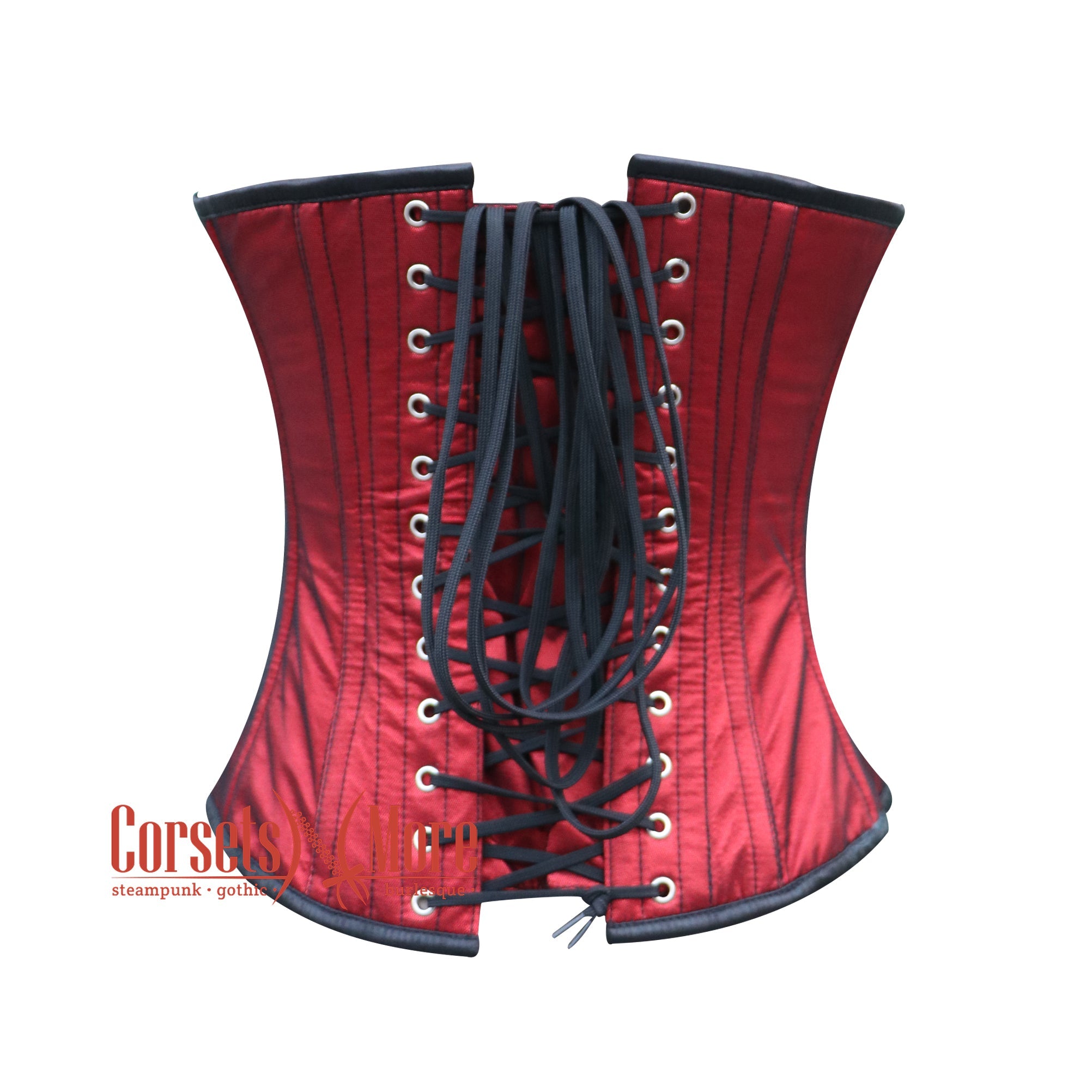 Red Cotton Black Satin Piping Gothic Overbust Plus Size Corset Waist  Training Burlesque Costume Top & Dress