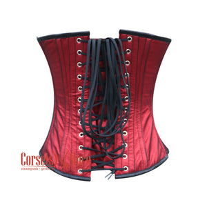 Plus Size Red Satin With Black Sequins Burlesque Gothic Overbust Corset Bustier Top