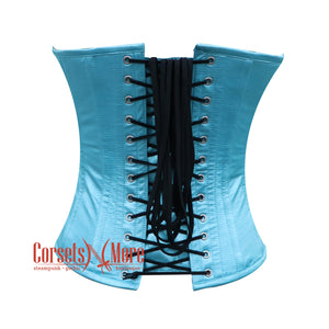 Plus Size Baby Blue Satin Black Sequins Burlesque Gothic Corset Bustier Overbust