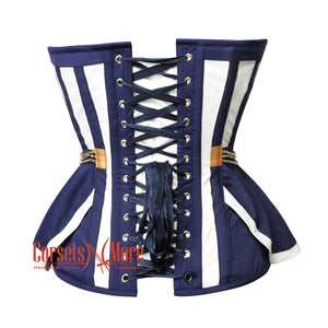 Plus Size White And Navy Blue Satin Gothic Overbust Corset Bustier Doctor Who costume