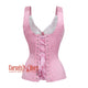 Plus Size Baby Pink Satin Gothic Overbust Corset  With Shoulder Strap Bustier Top