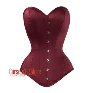 Burgundy Satin Burlesque Gothic Longline Overbust Corset Bustier Top