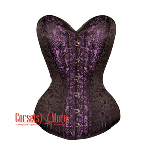 Black And Purple Brocade Burlesque Gothic Overbust Corset Bustier Top