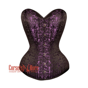 Plus Size Black And Purple Brocade Burlesque Gothic Overbust Corset Bustier Top